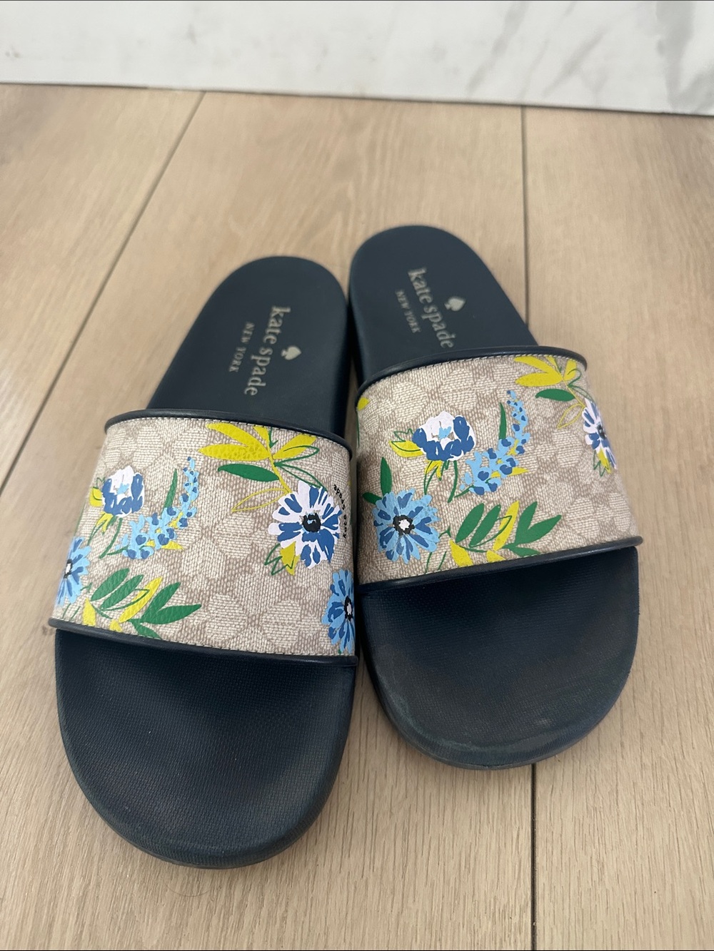 kate spade Floral Print Navy Slide Sandals - Picture 5 of 5